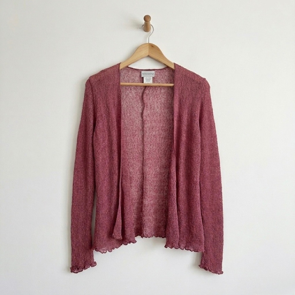Soft Surroundings Rose Pink Open Knit Cardigan Lettuce Edge S/M Whimsy Fairy